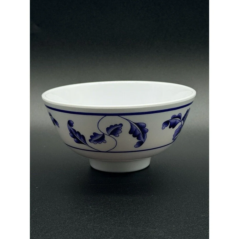 Set of 10 Tai-Hong Melamine Bowls Blue White Lotus Flower Chinese Stackable